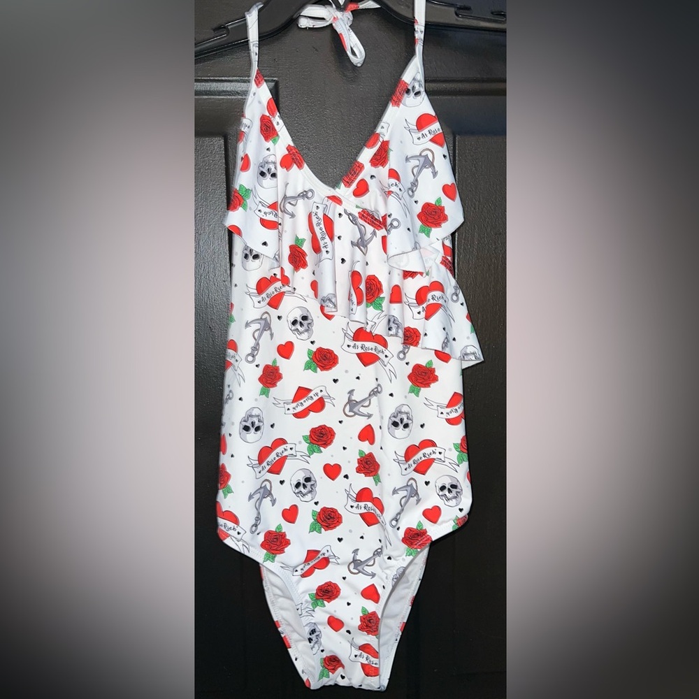 As Rose Rich Girls Swimsuit Ruffle One Piece Bathing Suit-skulls n roses
